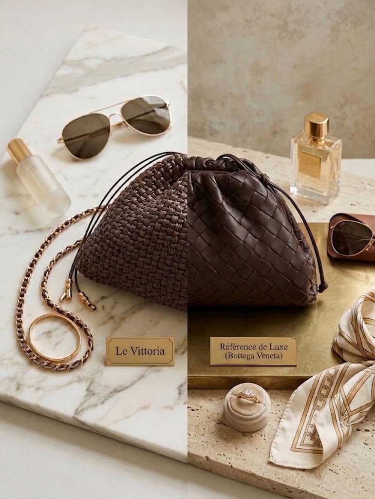 ##Borsa Le Vittoria – Pochette Morbida Intrecciata Cioccolato & Oro##
